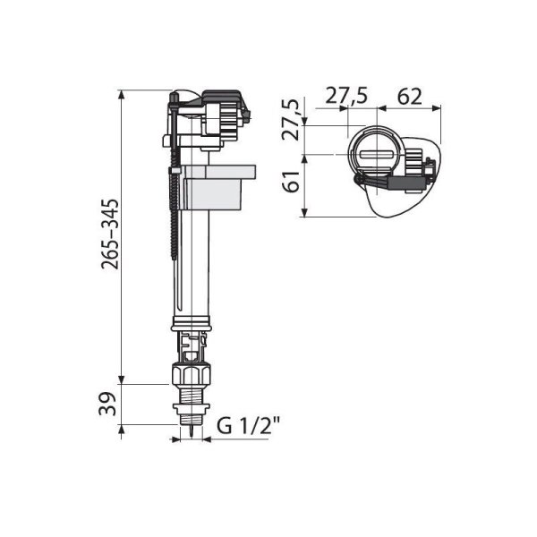 Впускной клапан Alcaplast A17-1/2" нижняя подводка, для керамических бачков