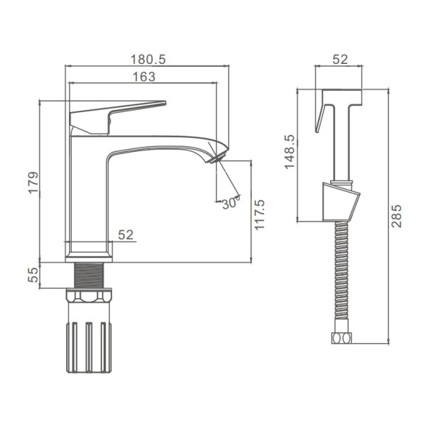 Смеситель для раковины с гигиеническим душем Prohanss P60.12.03, золотой сатин