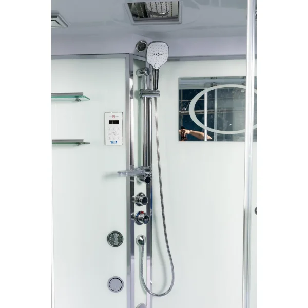 Душевая кабина WeltWasser Emmer 150/85/55 10000003925 150x85x220 см, с крышей, гидромассажем, высокий поддон, профиль матовый хром, стекло прозрачное