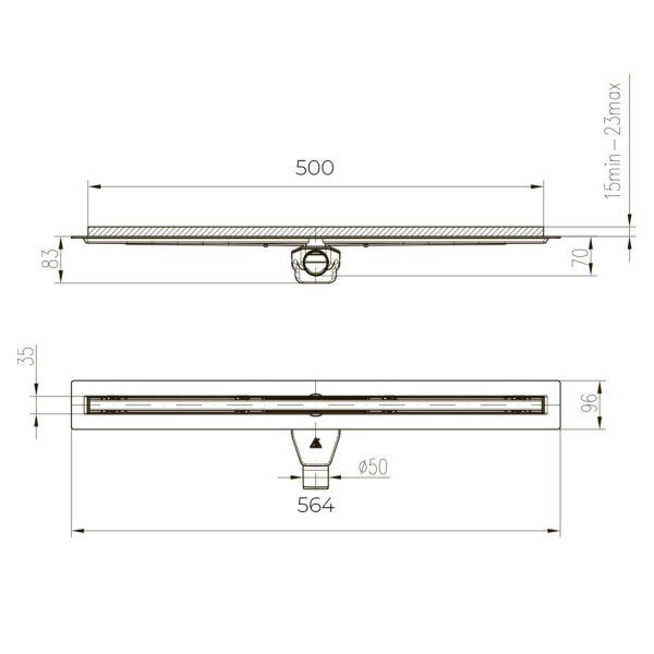 Душевой лоток Paini Slim Linei CH500SLC 500 мм D50, черный матовый
