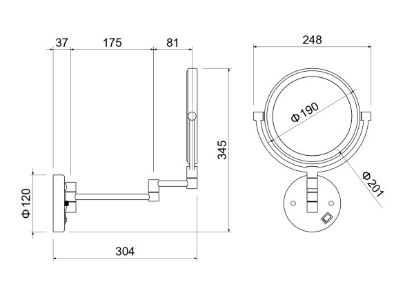 Зеркало косметическое настенное с подсветкой 5х Aquatek AQ4912BGM, оружейная сталь