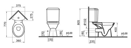 Унитаз-компакт угловой Norm Wenkel 360х770х805, сиденье термопласт с микролифтом, белый (9854B099-7200)