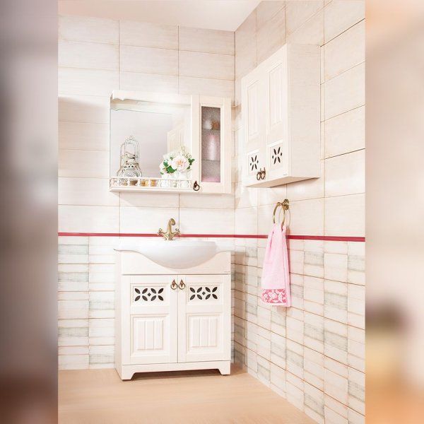 Зеркало со шкафчиком и балюстрадой Бриклаер КАНТРИ 75SB, бежевый дуб прованс