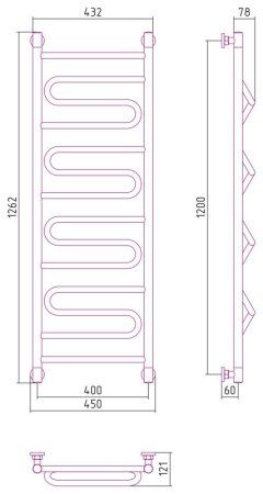 Полотенцесушитель водяной Сунержа Элегия+ 31-0205-1240 1200x400 черный матовый