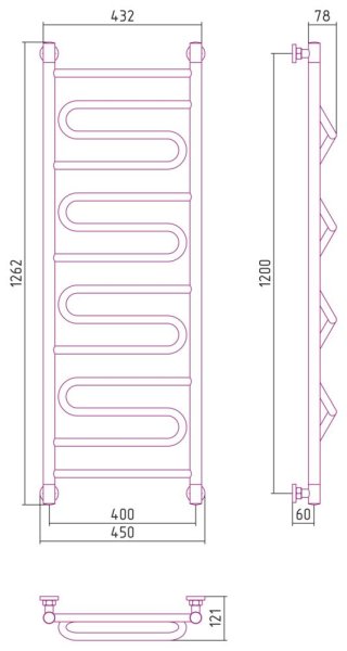 Полотенцесушитель водяной Сунержа Элегия+ 30-0205-1240 1200x400 белый матовый