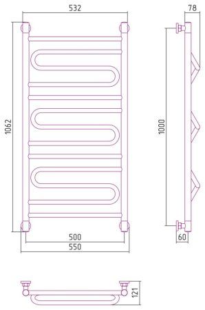 Полотенцесушитель водяной Сунержа Элегия+ 31-0205-1050 1000x500 черный матовый