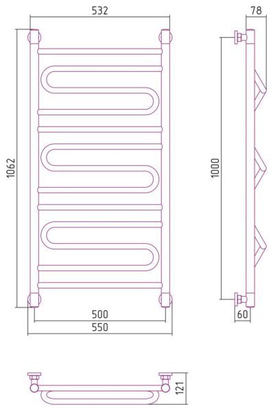 Полотенцесушитель водяной Сунержа Элегия+ 30-0205-1050 1000x500 белый матовый