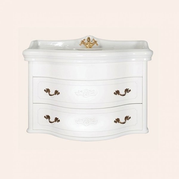 Тумба с раковиной Tiffany World Armony 7224/S 112 подвесная, белая с патиной, ручки бронза