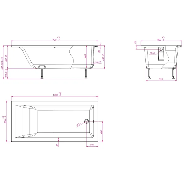 Ванна из литьевого мрамора Astra-Form Нейт 01010033 170x80 см, белый