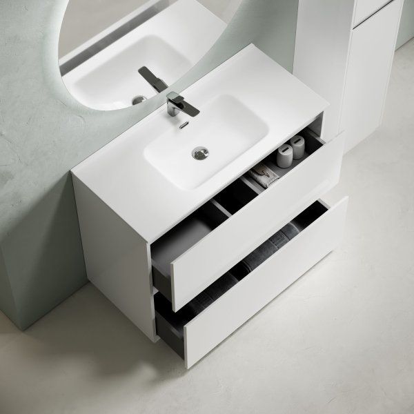 Тумба под раковину SANCOS Libra Floor напольная,  990х450х840, c двумя ящиками оснащенными доводчиками, белый глянец ,  LB100FW