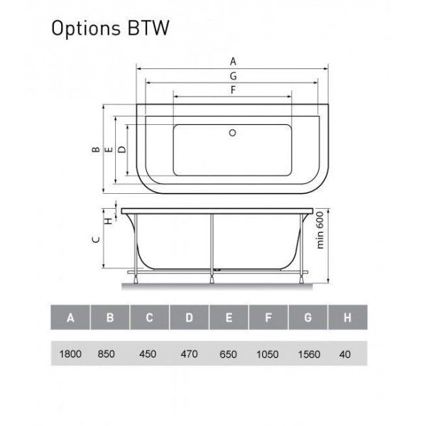 Акриловая ванна Vayer Options Гл000006810 BTW 180x85