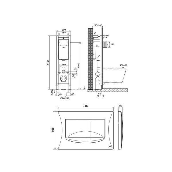 Система инсталляции для унитазов Oli Quadra 280490mRi00 с клавишей смыва