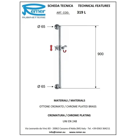 Душевая штанга 90 см Remer 319L