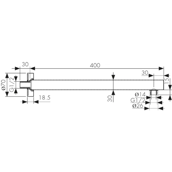 Кронштейн для верхнего душа Kaiser 7132 370 мм, настенный, золотой матовый