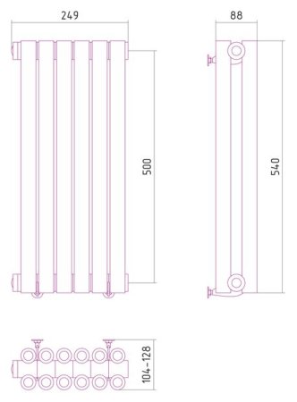 Дизайн-радиатор Сунержа Эстет 500х249 хром (6 секций) водяной