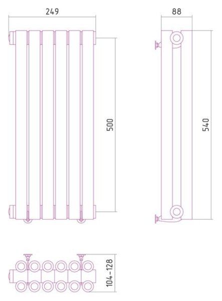 Дизайн-радиатор Сунержа Эстет 500х249 хром (6 секций) водяной