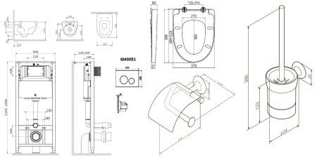 Комплект инсталляции AM.PM AWE CK11FB с подвесным унитазом с сиденьем микролифт, с клавишей смыва глянцевый хром и аксессуарами для ванной комнаты