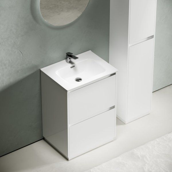 Тумба под раковину SANCOS Libra Floor напольная,  590х450х840, c двумя ящиками оснащенными доводчиками, белый глянец ,  LB60FW