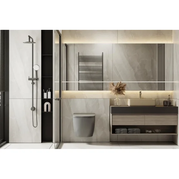 Унитаз подвесной Abber Bequem AC1101TMG безободковый, торнадо, с сиденьем микролифт, серый матовый