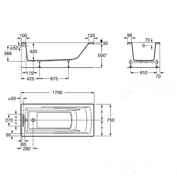 Ванна акриловая Roca Hall ZRU9302768+ZRU9302770 170х75 см монтажный комплект