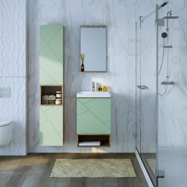 Комплект мебели для ванной Бриклаер КРИСТАЛЛ 50ZF, фисташковый/дуб гранж песочный