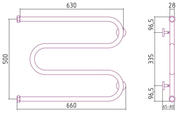 Полотенцесушитель водяной Сунержа М-образный 30-0007-5065 500x650 белый матовый