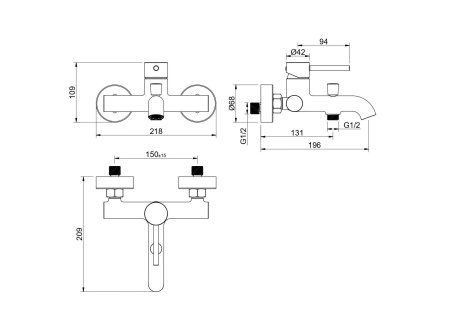 Смеситель для ванны AQUATEK AQ1340CR ЕВРОПА, Хром