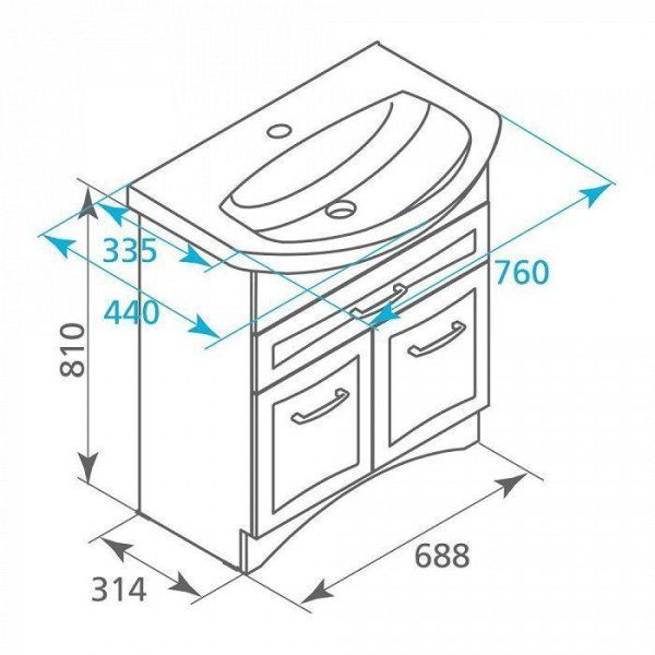 Тумба с раковиной Milardo Victoria 75 напольная белая (VICHC7LH5WIV1MWA95YOK)