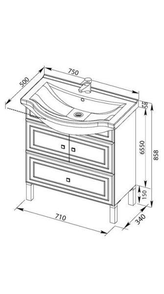 Тумба под раковину Aquanet Стайл 00181500 75 белая, 2 дверцы, 1 ящик