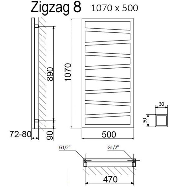 Полотенцесушитель Terma ZIGZAG 1070/500 Metallic Black  (черный металлик)