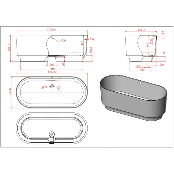 Ванна из литьевого мрамора Astra-Form Аквариус 01010045 170x75 см, отдельностоящая, белый