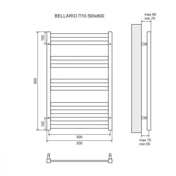 Полотенцесушитель водяной Lemark Bellario LM68810BL П10 500x800 черный