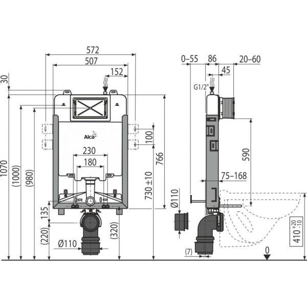 Система инсталляции для унитазов AlcaPlast Renovmodul AM1115/1000 для замуровывания в стену