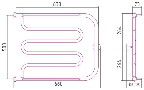 Полотенцесушитель водяной Сунержа Лира 00-4012-5065 500x650 без покрытия