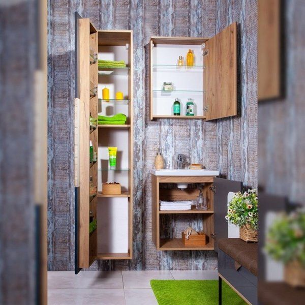 Комплект мебели для ванной Бриклаер Форест 50, дуб золотой/антрацит