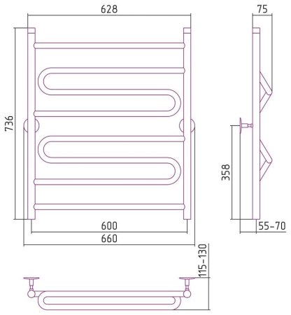 Полотенцесушитель водяной Стилье Универсал-51 80х60 хром