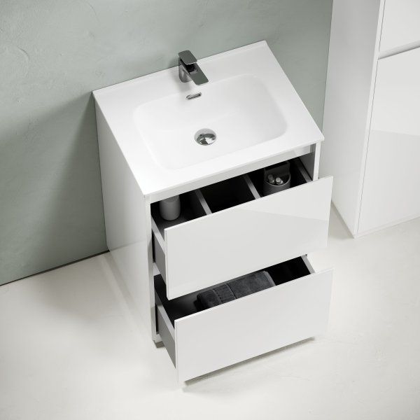 Тумба под раковину SANCOS Libra Floor напольная,  590х450х840, c двумя ящиками оснащенными доводчиками, белый глянец ,  LB60FW