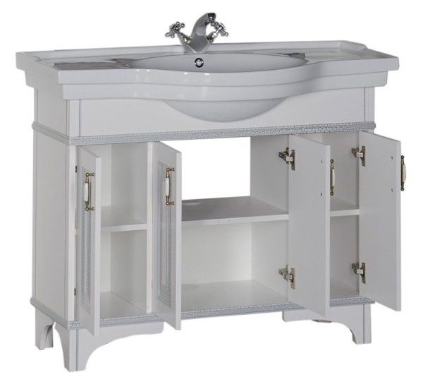 Тумба  для комплекта Aquanet Валенса 110 белый краколет/серебро