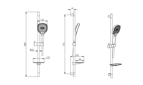 Душевой гарнитур 3jet 73см Aquatek AQ2021BGM ВЕГА, оружейная сталь