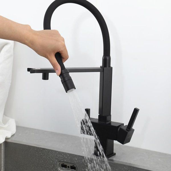 Смеситель для кухонной мойки Gappo G95-56 G4395-56 с подключением фильтра питьевой воды и гибким изливом, черный