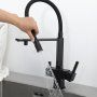 Смеситель для кухонной мойки Gappo G95-56 G4395-56 с подключением фильтра питьевой воды и гибким изливом, черный