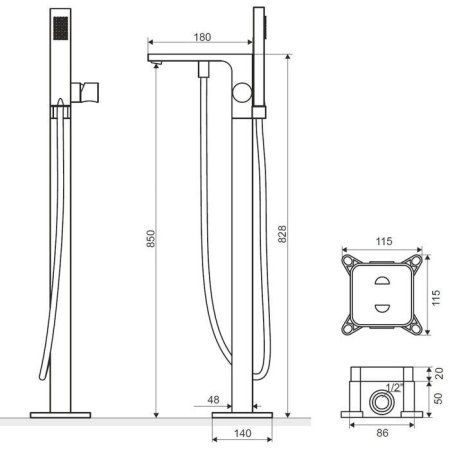 Смеситель для ванны отдельностоящий Excellent Krotos AREX.8055CR хром