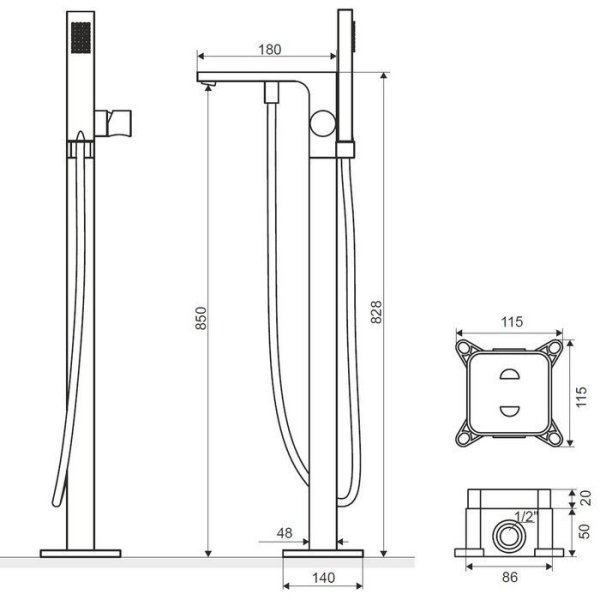 Смеситель для ванны отдельностоящий Excellent Krotos AREX.8055CR хром