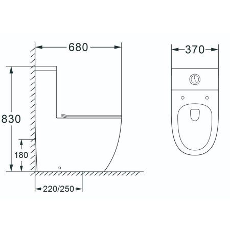 Унитаз-моноблок AZARIO MORANO 680x370х830 напольный безободковый в комплекте с сиденьем дюропласт микролифт, цвет черный матовый (AZ-1001MB)