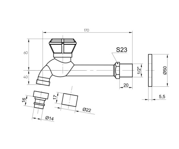 Сливной кран длинный Bronze de Luxe насадка-под шланг (13263/2)