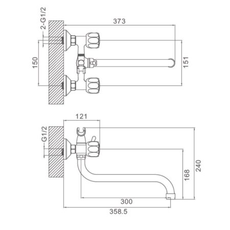 Смеситель для ванны Prohanss P12.22, хром
