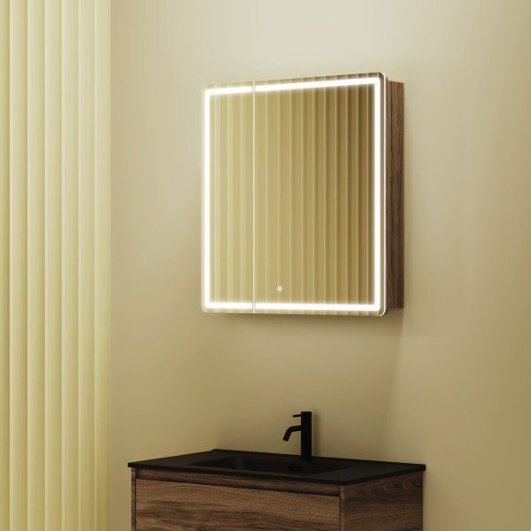 Зеркальный шкаф для ванной комнаты SANCOS Mirror 690x150х740 мм, с LED подсветкой, цвет дуб чарльстон, с розеткой,  MI70ECH