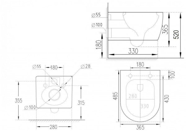 Подвесной Унитаз-Биде TERUEL-WBN      520х365х365      ESWBTERUWN, белый