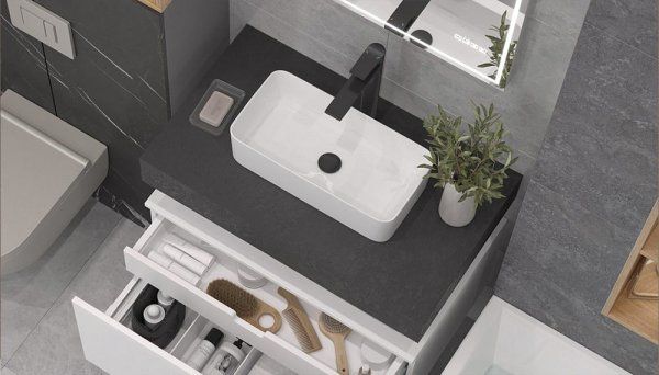 Тумба Velvex подвесная Unit 80, выс. 27, выдв. ящик, белый лед (tp.UNI.80.1Y белый глянец)