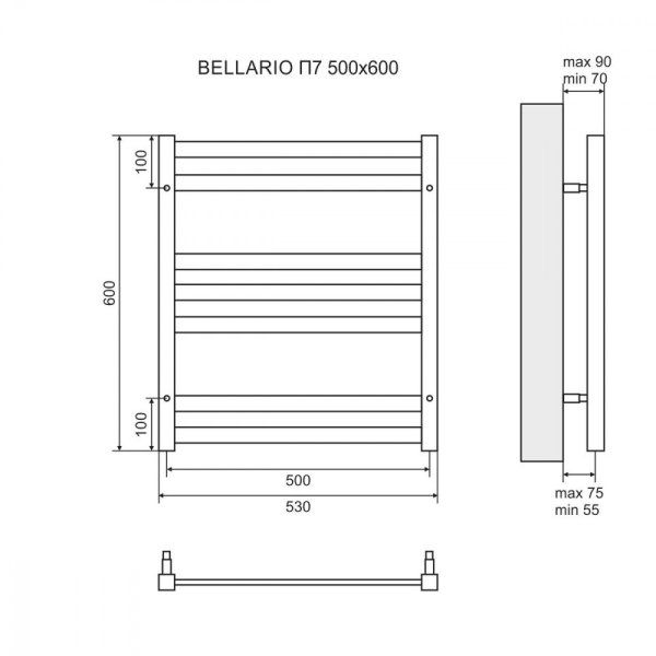 Полотенцесушитель водяной Lemark Bellario LM68607BL П7 500x600 черный